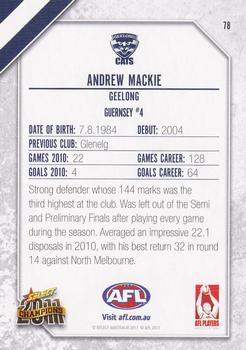 2011 Select AFL Champions #78 Andrew Mackie Back